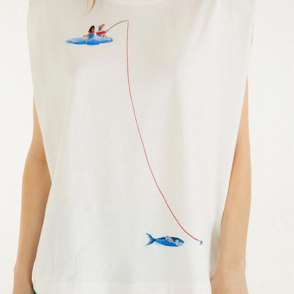 Farm-rio Women's White and Blue T-shirt